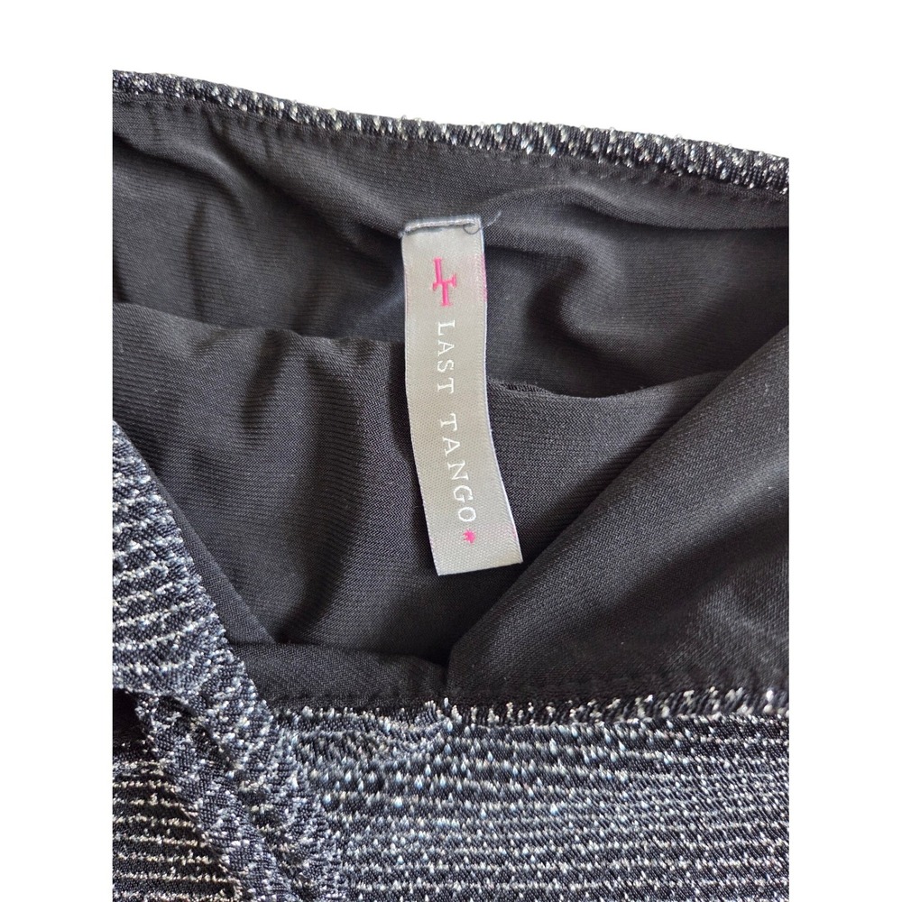 Last Tango Womens Black Silver Metallic Shimmer V-Neck Spaghetti Strap Dress - Picture 4 of 5